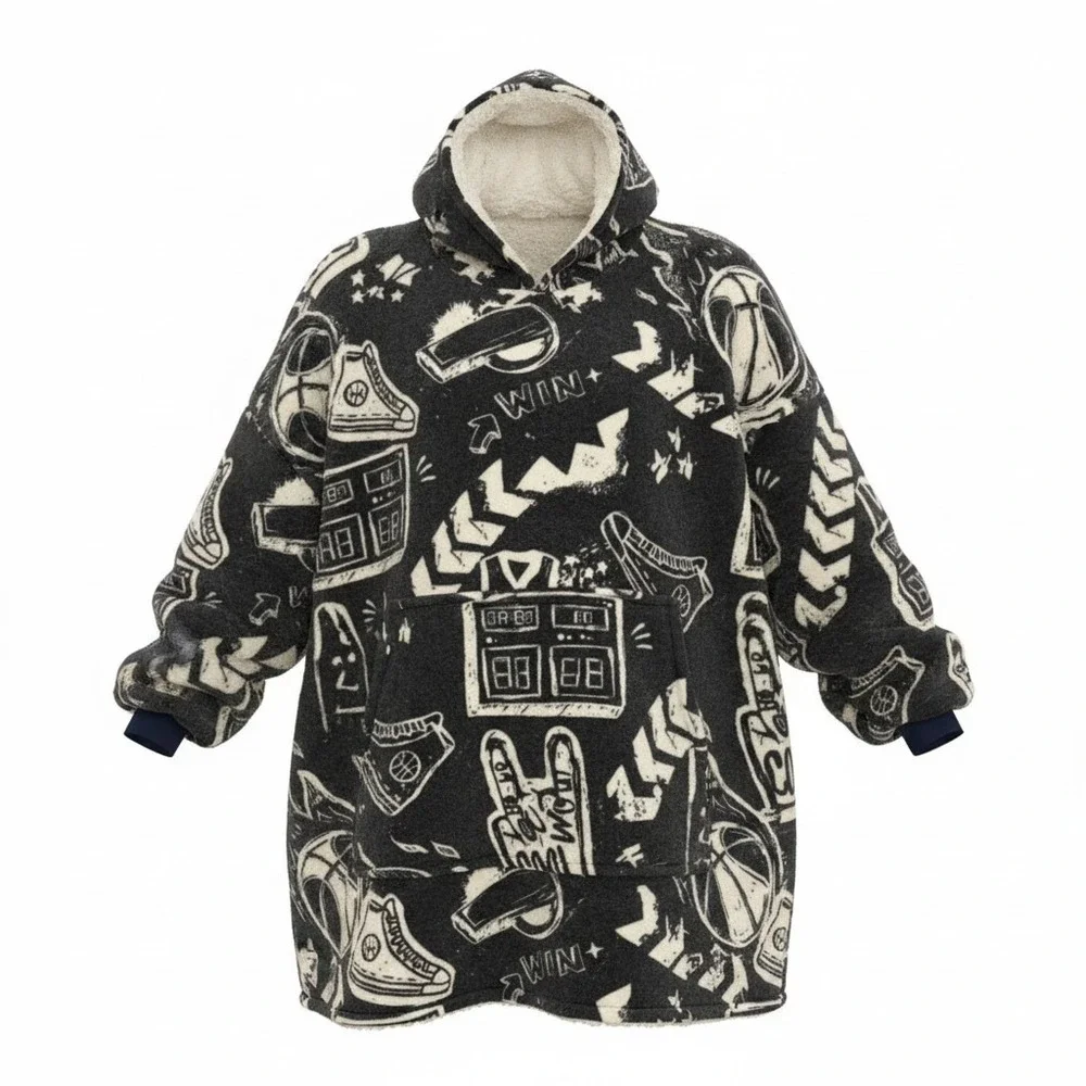 Trekki The Big Softy Wearable Blanket Hoodie Unisex OS Blue Basketball Sherpa